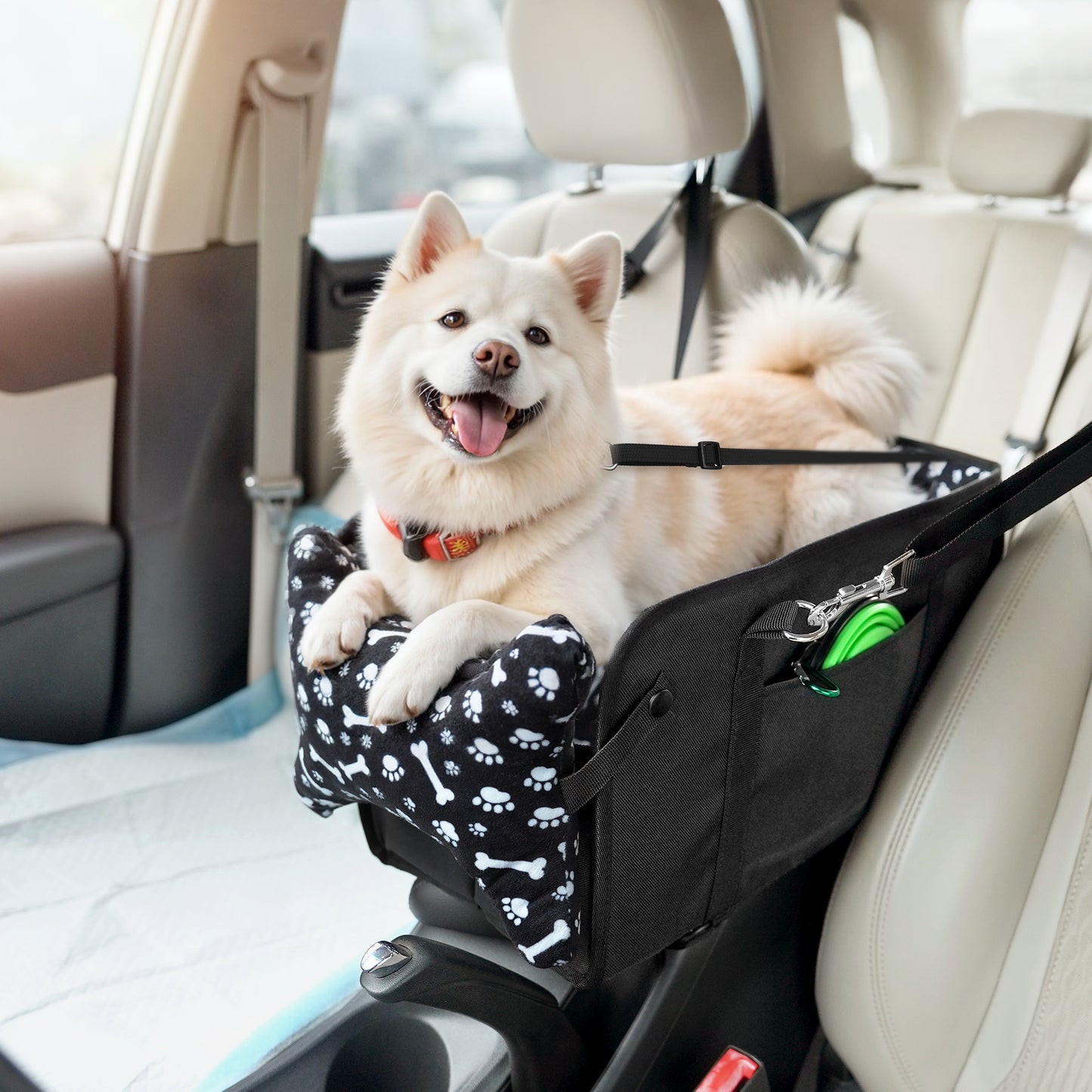 Kfonla Dog Car Seat for Small Dogs, Small Dog Booster Car Seat /Puppy Car Seat with Shoulder Brace Seat Tethers, Up to 11 lbs, Black