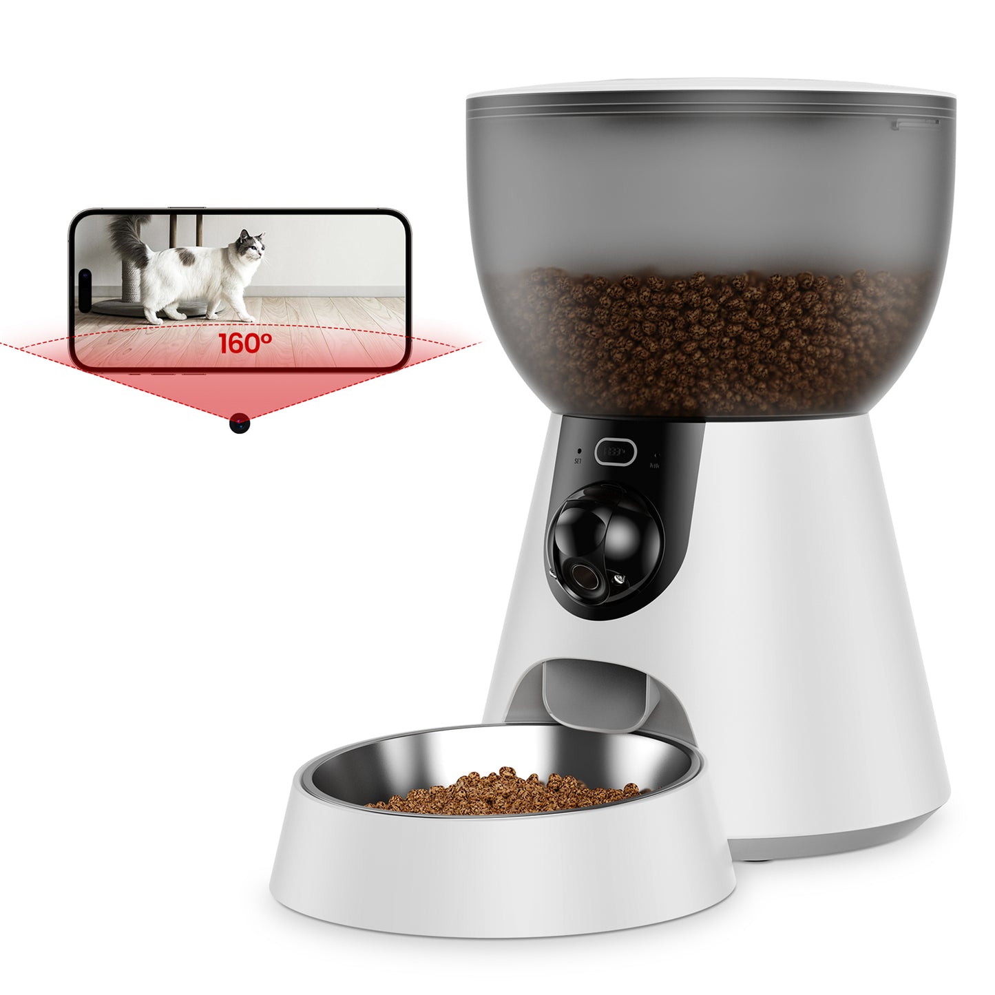 Kfonla 4L Automatic Cat Feeder with Camera, 2.4G/5G Pet Feeder with Night Vision, Adjustable Camera for Cat