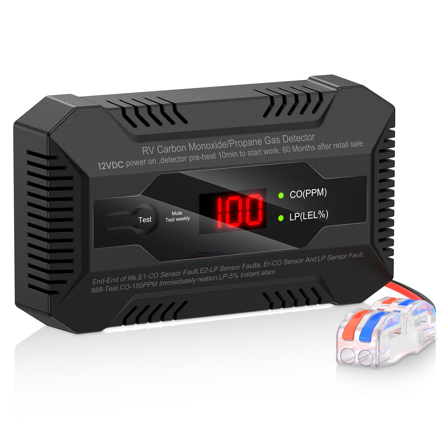 Kfonla RV Carbon Monoxide and Propane Gas Detector, 4.4Oz Corded CO/LP Gas Leak Digital Alarm for Travel Trailer, 85dB, Black