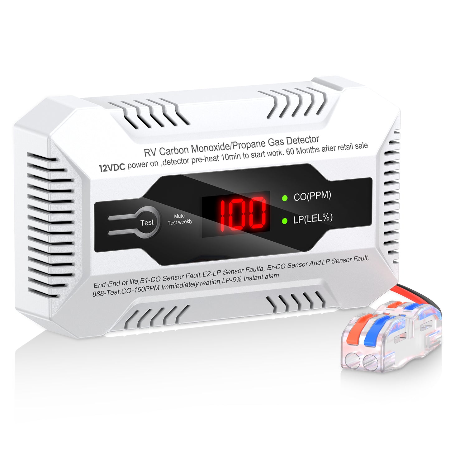 Kfonla RV Carbon Monoxide and Propane Gas Detector, 4.4Oz Corded CO/LP Gas Leak Digital Alarm for Travel Trailer, 85dB, White