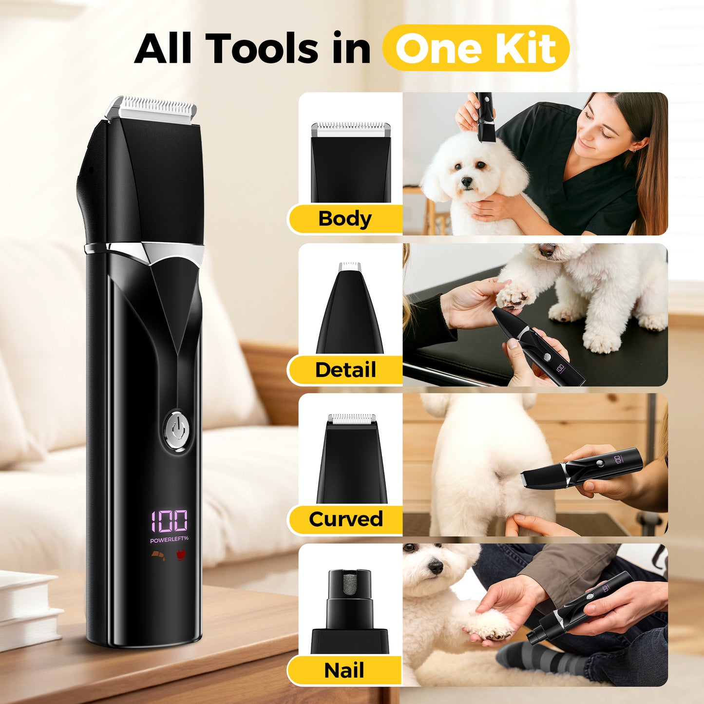 Kfonla Pet Grooming Kit, Dog Clippers for Grooming Thick Hair, Professional Dog Grooming Clippers,Rechargeable Cordless Dog Shears for Grooming And Dog hair Trimmer