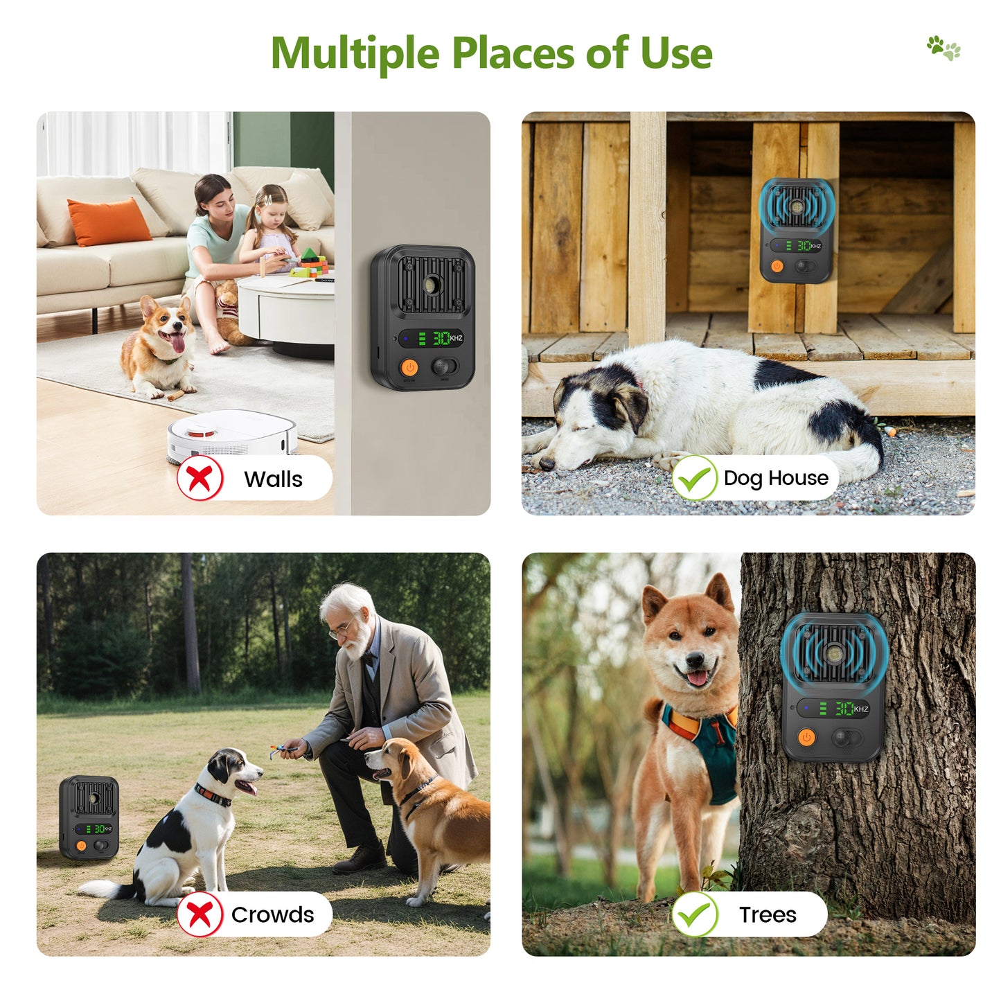 Kfonla Anti Barking Devices, 0.4lb Dog Barking Control Device with 3 Modes, 1500mAh Rechargeable Ultrasonic Training Bark Deterrent Device for Indoor Outdoor
