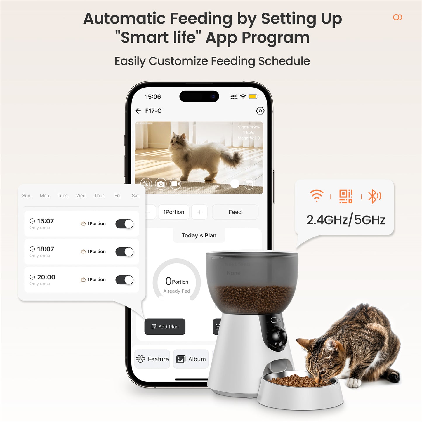 Kfonla 4L Automatic Cat Feeder with Camera, 2.4G/5G Pet Feeder with Night Vision, Adjustable Camera for Cat