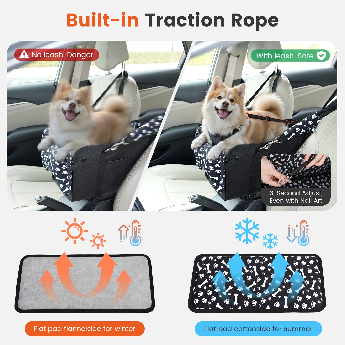 Kfonla Dog Car Seat for Small Dogs, Small Dog Booster Car Seat /Puppy Car Seat with Shoulder Brace Seat Tethers, Up to 11 lbs, Black