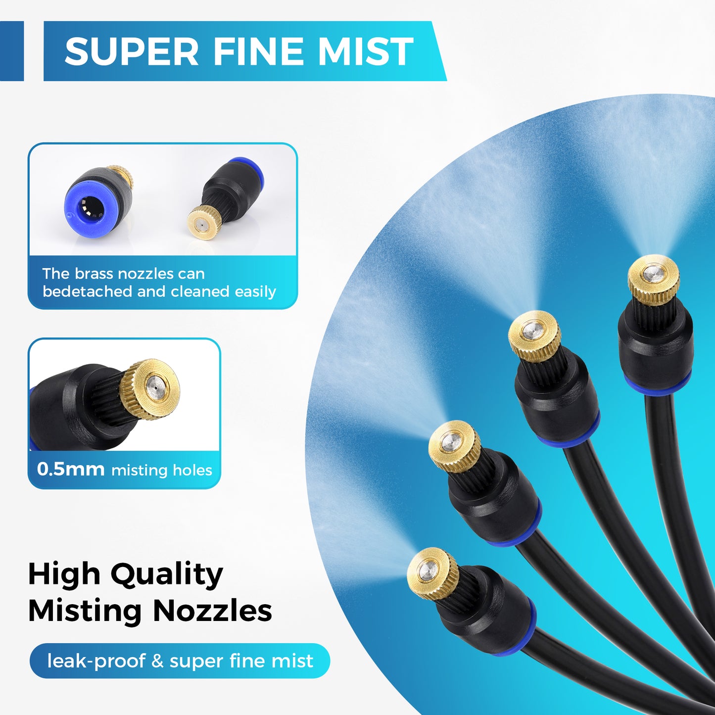 Kfonla 5.3FT Garden Mister for Outside Patio, Portable Outdoor Cooling Mister with 8 Nozzles, 4-Way Adjustable Patio Misting, Plant Mister for Backyard, Pool, Deck, BBQ Party