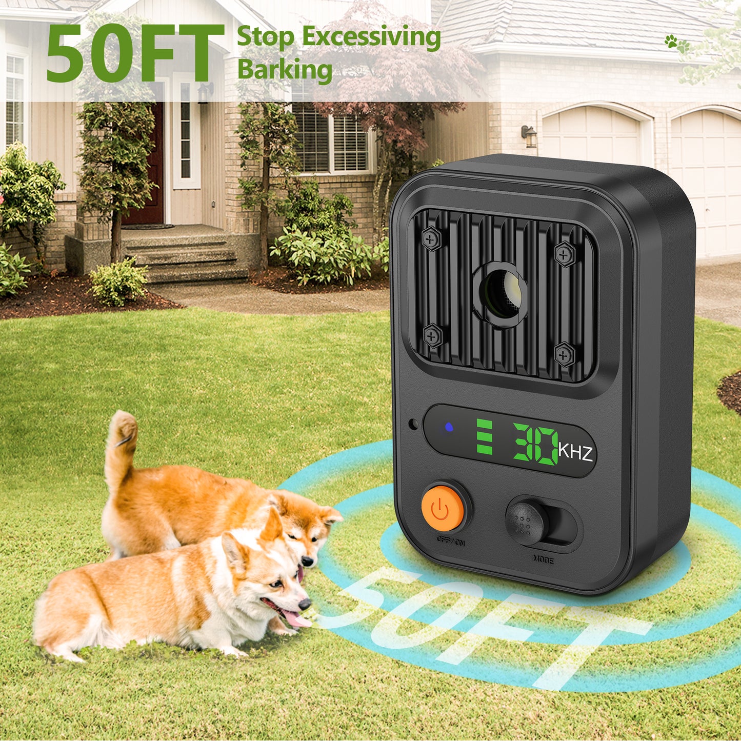 Kfonla Anti Barking Devices, 0.4lb Dog Barking Control Device with 3 Modes, 1500mAh Rechargeable Ultrasonic Training Bark Deterrent Device for Indoor Outdoor