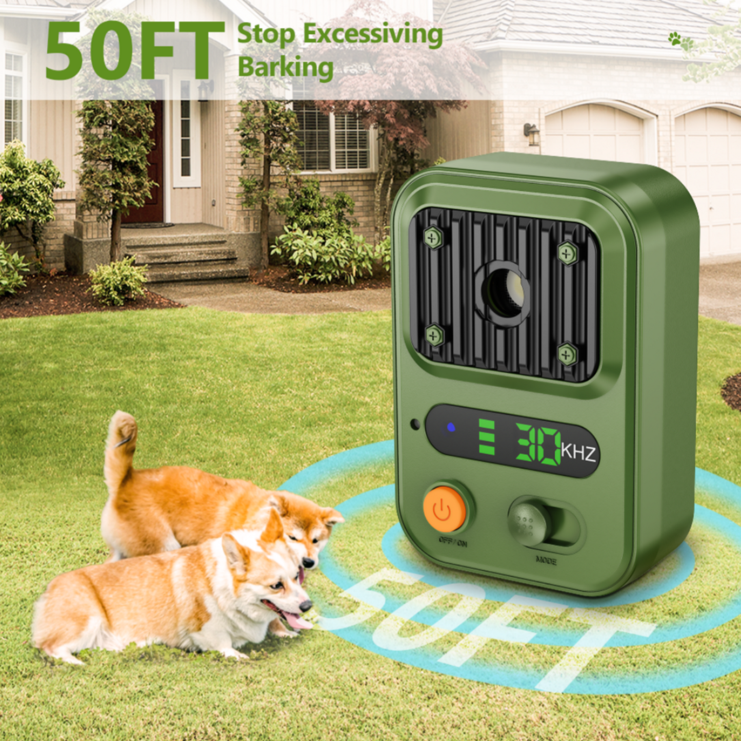 Kfonla Anti Barking Devices, 0.4lb Dog Barking Control Device with 3 Modes, 1500mAh Rechargeable Ultrasonic Training Bark Deterrent Device for Indoor Outdoor
