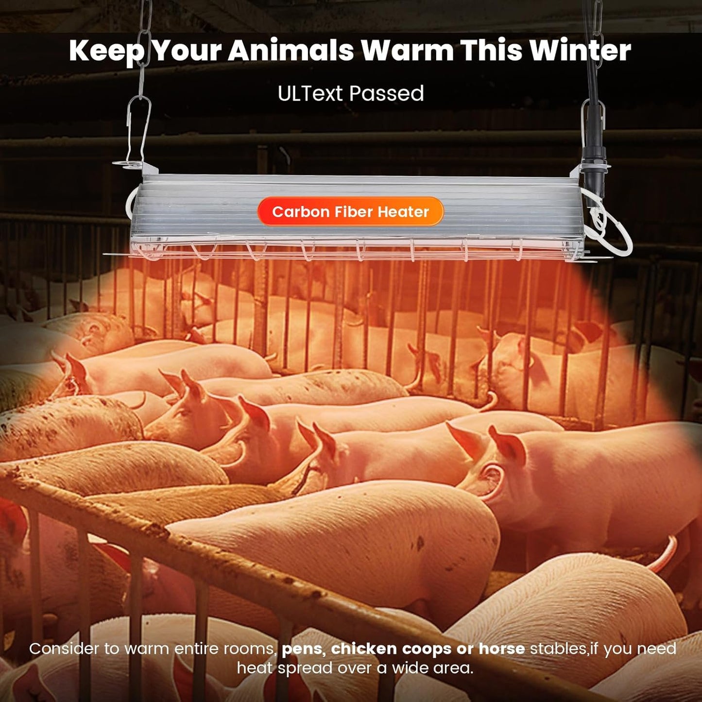 Kfonla 150W/300W Chicken Coop Heater, Sliver Brooder Heating Lamp with Adjustable Hanging Height for Chicks Sheep, Metal