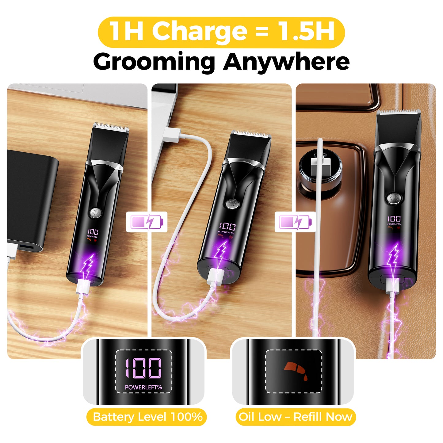 Kfonla Pet Grooming Kit, Dog Clippers for Grooming Thick Hair, Professional Dog Grooming Clippers,Rechargeable Cordless Dog Shears for Grooming And Dog hair Trimmer