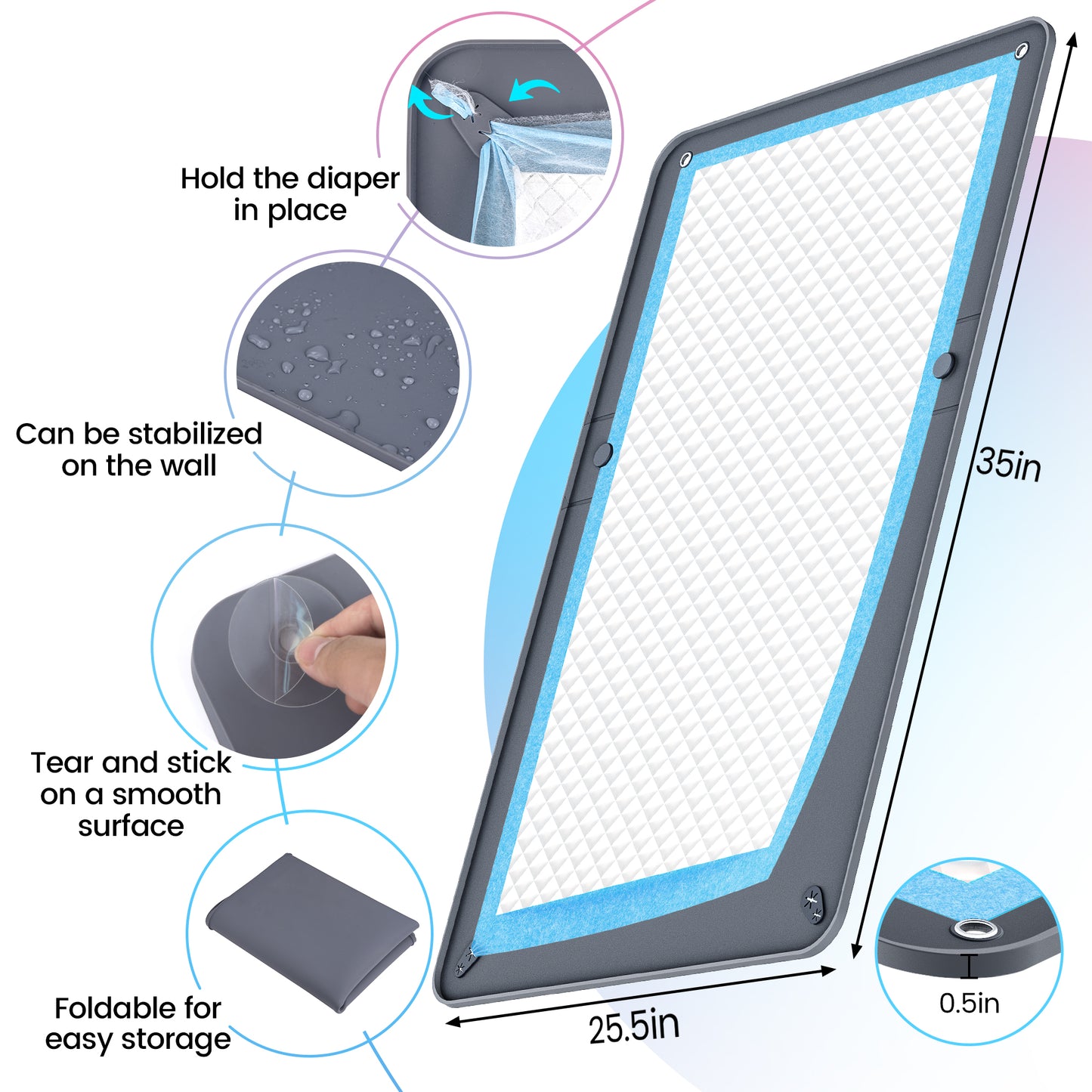 Kfonla 5.5" High Edge Puppy Pad Holder, 26" x 35" Dog Potty Tray, Non Slip Leakproof Tray with 2 Free Training Pads