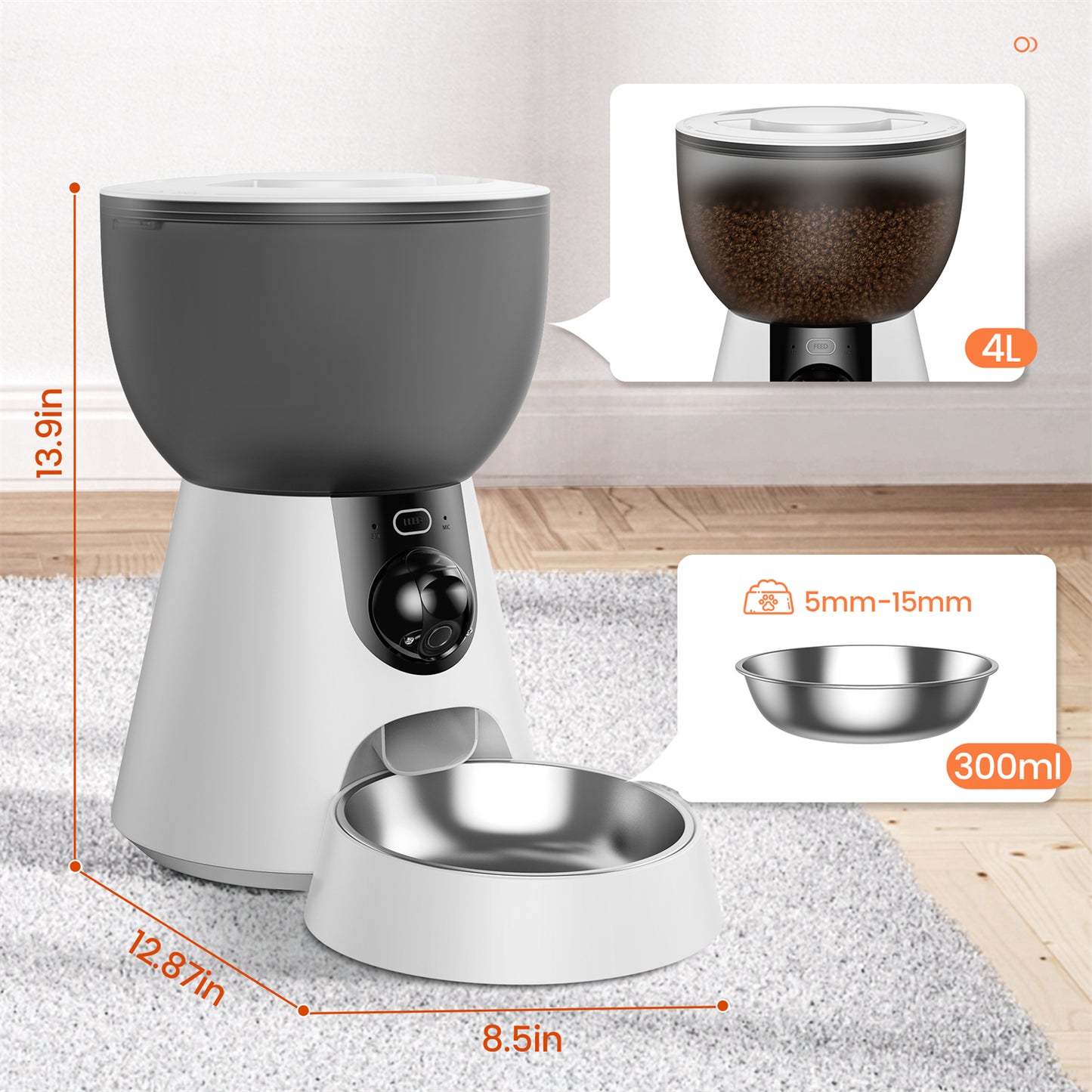 Kfonla 4L Automatic Cat Feeder with Camera, 2.4G/5G Pet Feeder with Night Vision, Adjustable Camera for Cat