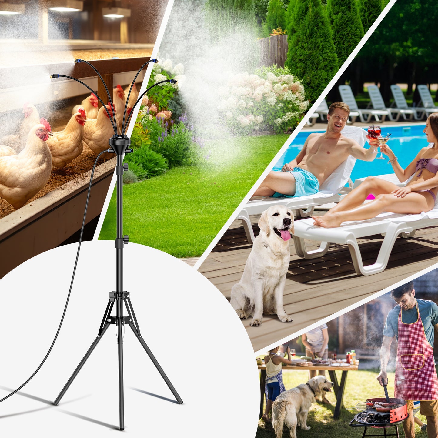 Kfonla 5.3FT Garden Mister for Outside Patio, Portable Outdoor Cooling Mister with 8 Nozzles, 4-Way Adjustable Patio Misting, Plant Mister for Backyard, Pool, Deck, BBQ Party