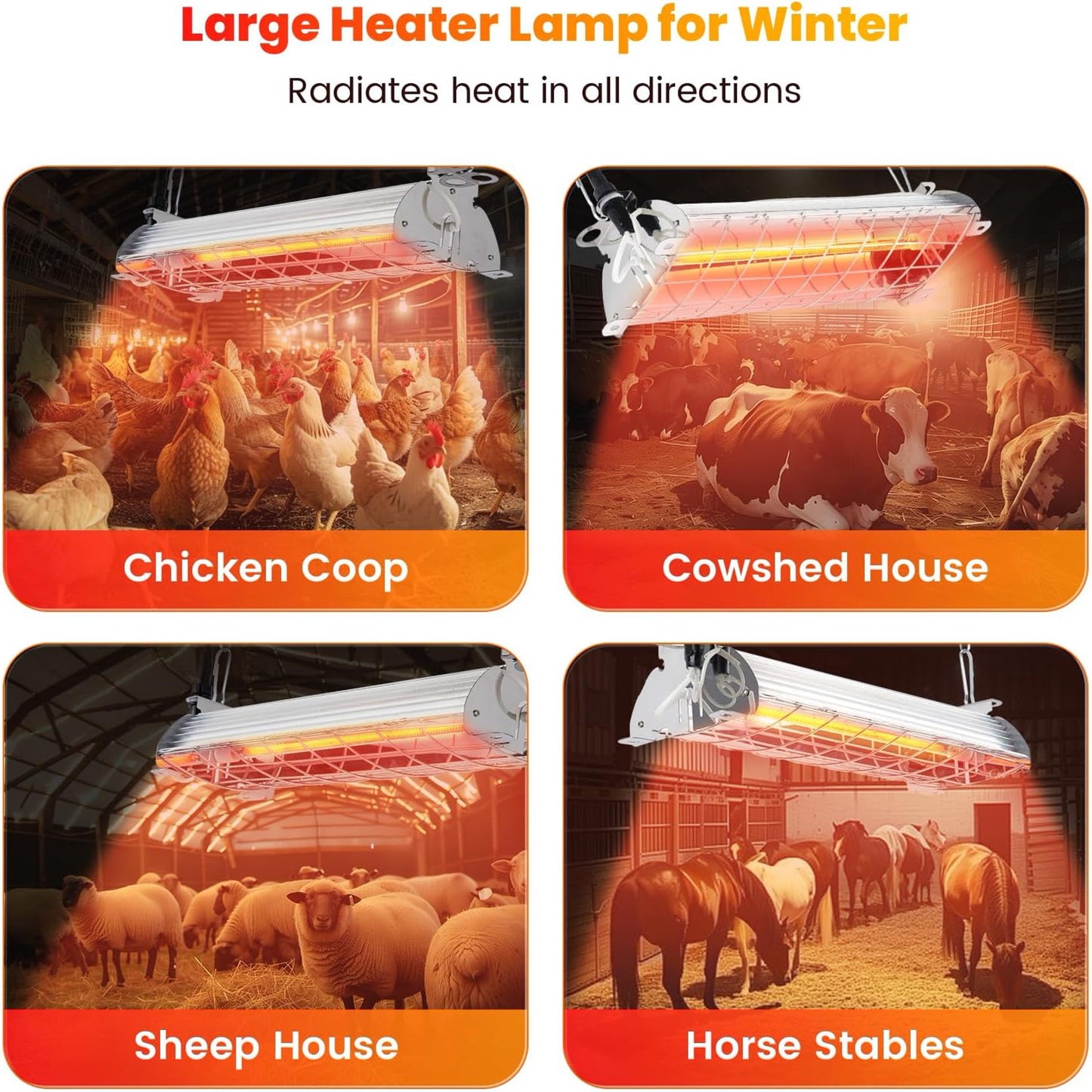 Kfonla 150W/300W Chicken Coop Heater, Sliver Brooder Heating Lamp with Adjustable Hanging Height for Chicks Sheep, Metal