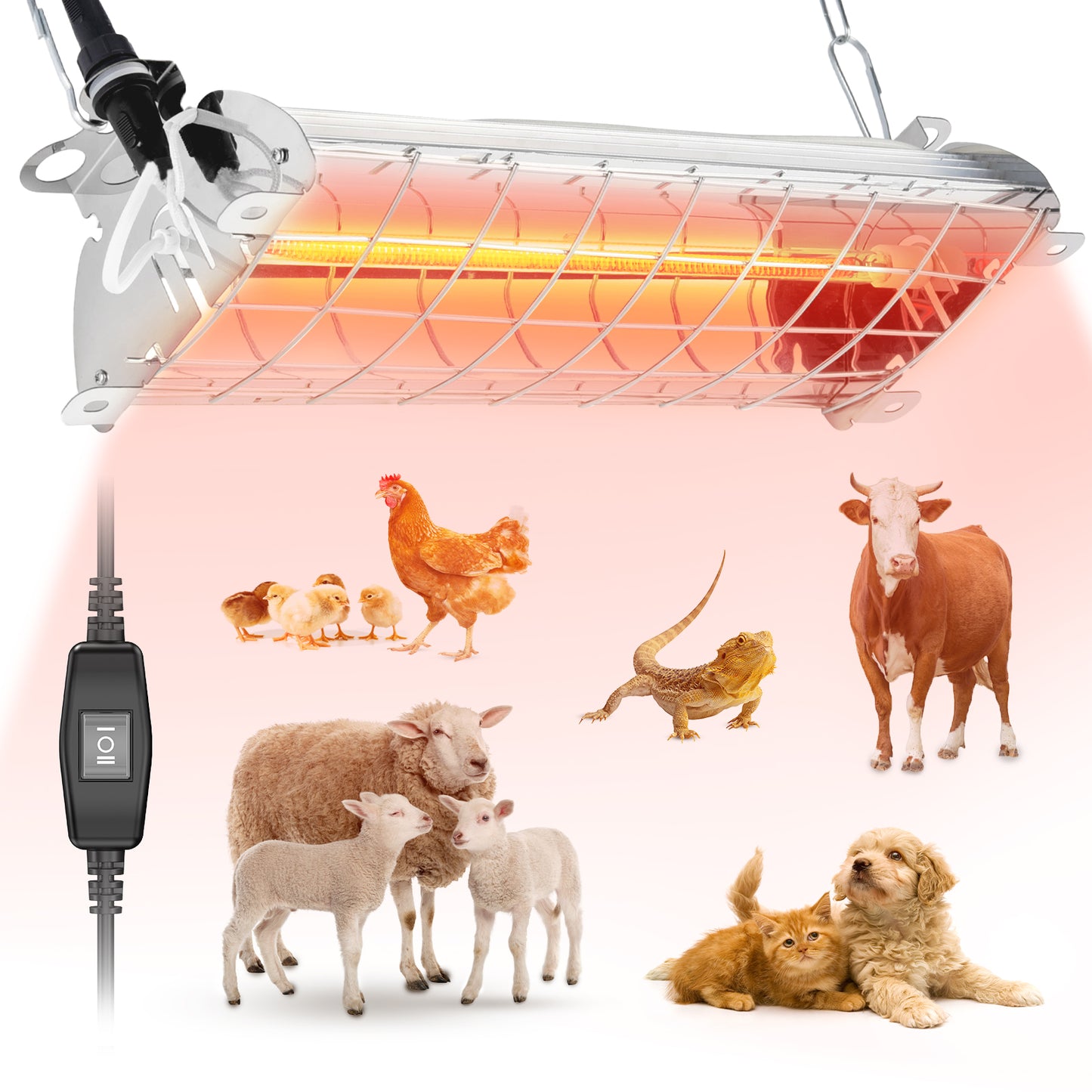 Kfonla 150W/300W Chicken Coop Heater, Sliver Brooder Heating Lamp with Adjustable Hanging Height for Chicks Sheep, Metal