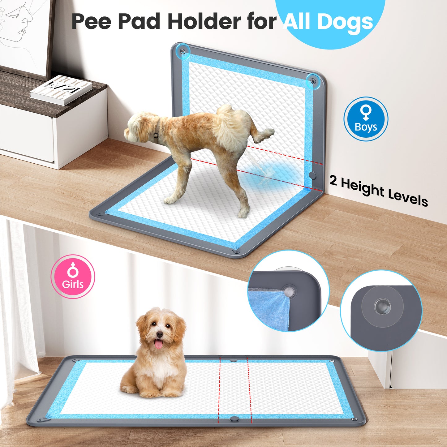 Kfonla 5.5" High Edge Puppy Pad Holder, 26" x 35" Dog Potty Tray, Non Slip Leakproof Tray with 2 Free Training Pads
